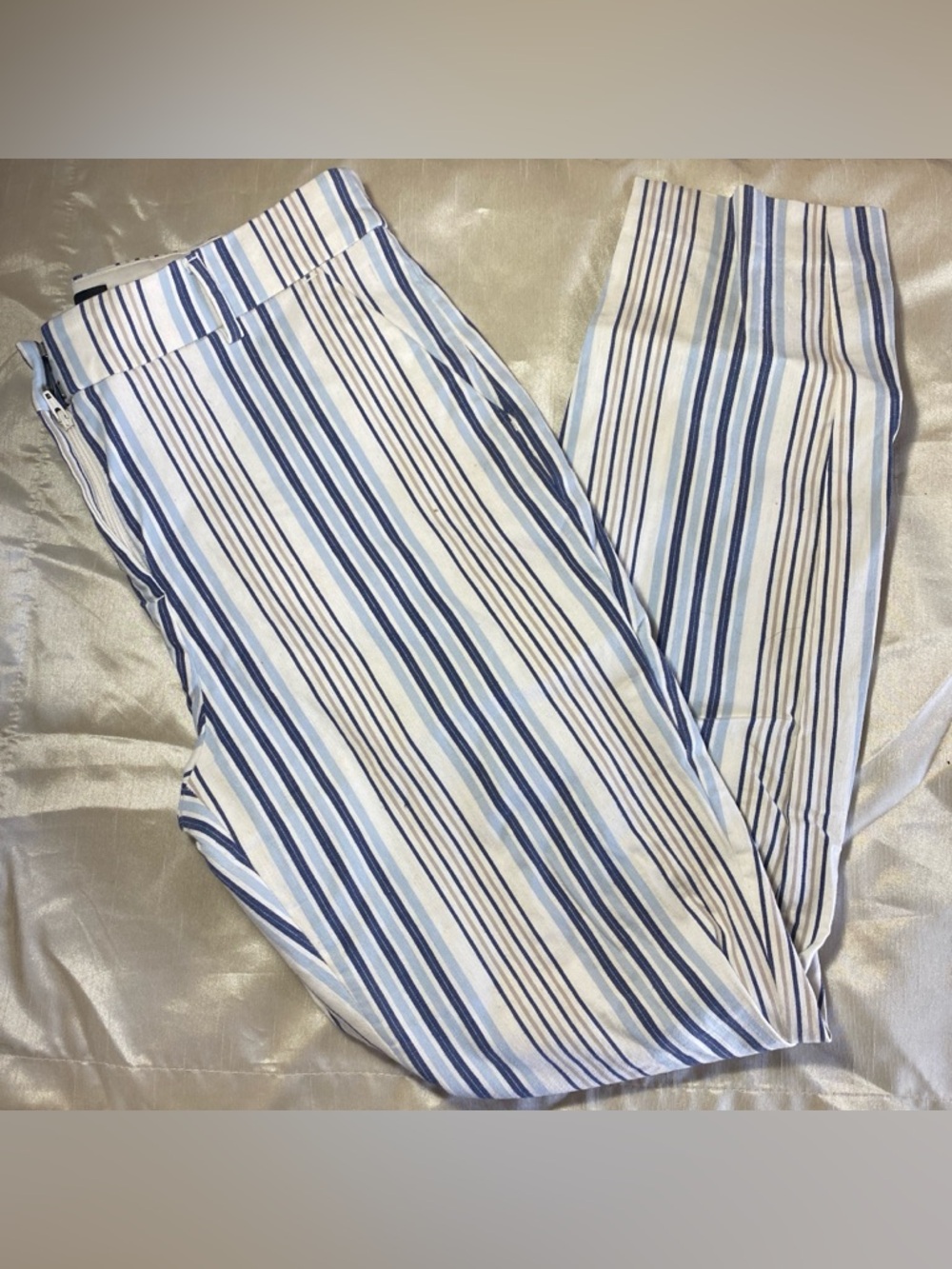 Express White and Blue Striped Ankle Pants